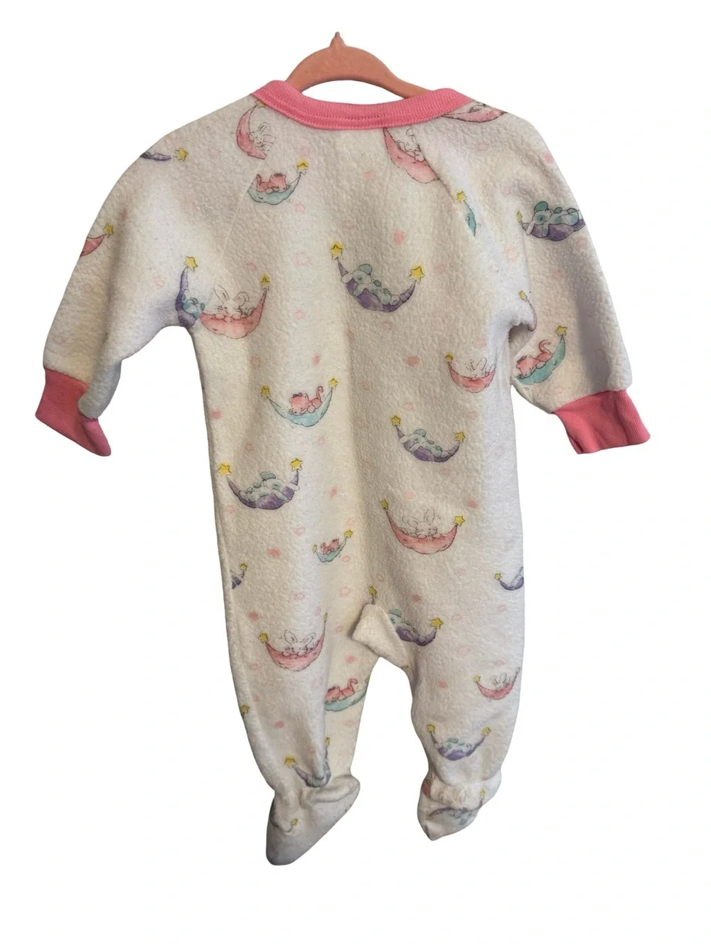 Vintage Carter’s White Pink Fleece Footed Sleeper 6-12 Months Animals Pajamas